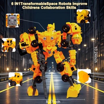 Hopandos Transforming Robot Set, 6 In-1 Construction Car Toys For Kids, Science Kits, Outdoor Diy Transomer Robots Set Toys Birt