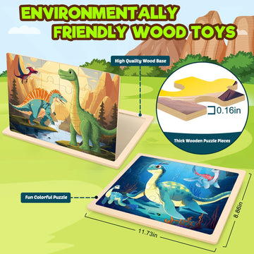 4 Packs Puzzles For Kids Ages 4-6, Wooden Dinosaur Puzzles For Toddlers Ages 2-4, Preschool Educational Dino Puzzles Boards Toys