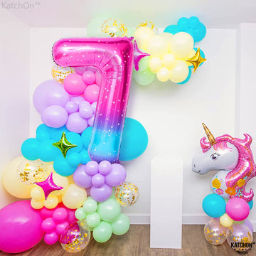 Katchon, Rainbow Number 7 Balloon - 40 Inch, Galaxy Number 7 Balloon | 7 Balloons For Birthday Girl | 7 Birthday Balloon, Seven Balloon | 7Th Birthday Decorations For Girls | 7Th Birthday Balloons