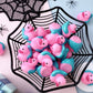 Leyndo 24 Pcs Christmas Spiderweb Birthday Party Decoration Favors Pink Spider Rubber Duck Bulk for Gifts Bathtub Floating Pool Squeaky Pink Blue Duck for Party Supplies
