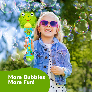ArtCreativity Frog Bubble Wand - Handcrafted Frog Toys with Bubbles Refill Solution  Stickers  Music & Lights - Kids Summer Outdoor Activity - Birthday Party Favors - Bubble Blower Machine