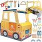 Construction Truck Wooden Playset w 60+ Toy Pieces- Pretend Hammer Saw Bolts & Screws- Spinning Turn Saw, Steering Wheel, Wood t