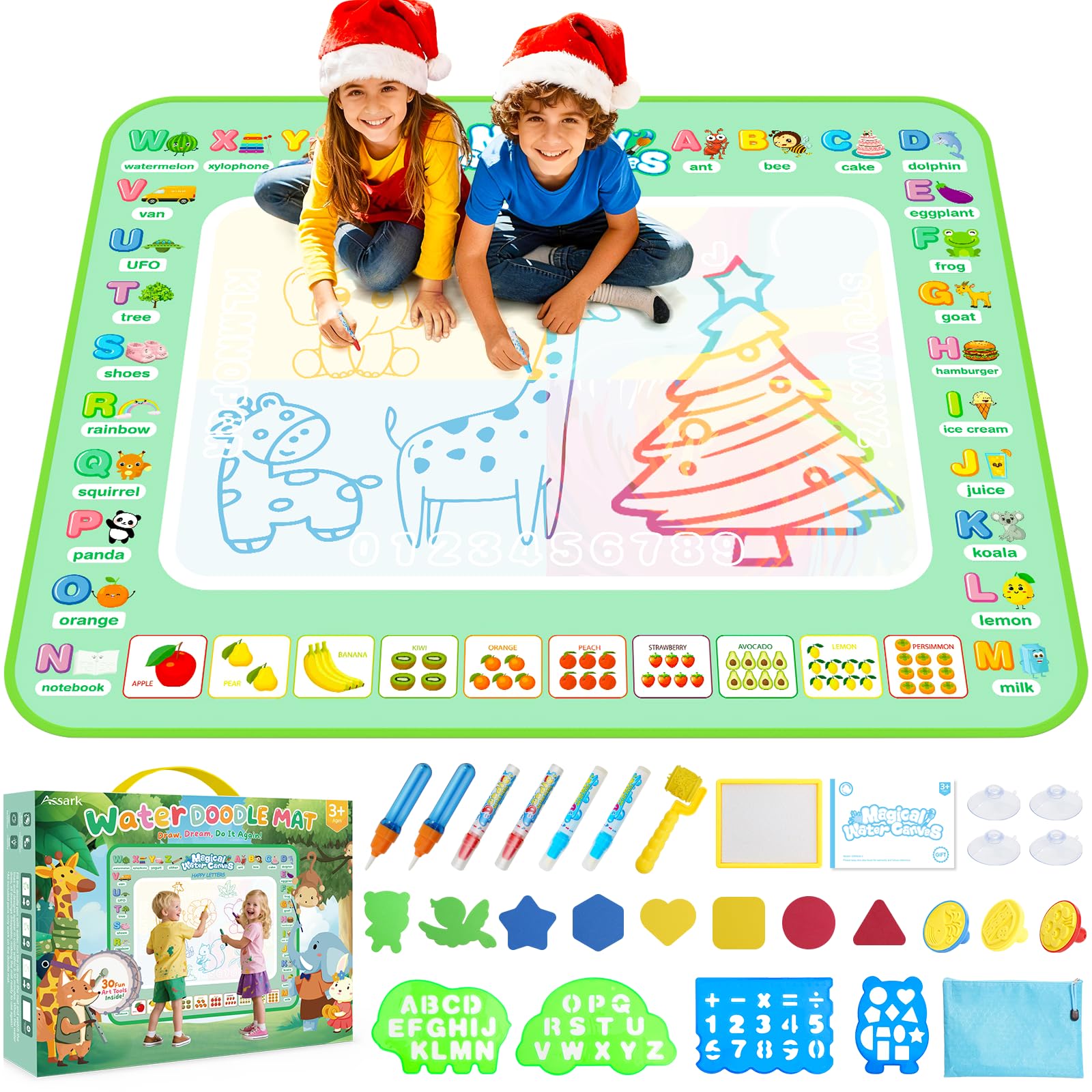 Water Doodle Mat 40 X 32 Inches Mess Free Coloring Magic Drawing Mat Toddlers Educational Toys,Birthday Christmas Gifts for 3 4 