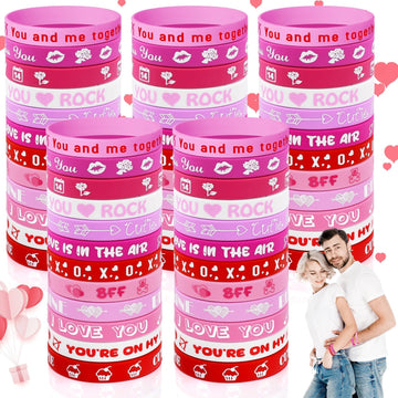 AXBMM 60PCs Valentine Bracelets Rubber Bulk Valentine's Day Heart Silicone Wristband Valentines Day Accessories for Valentines D