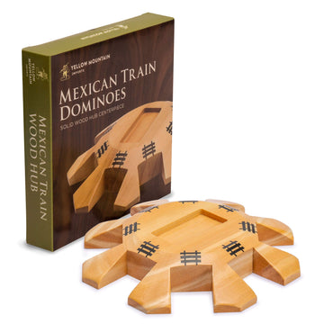 Yellow Mountain Imports Wooden Hub Centerpiece for Mexican Train Dominoes - 5.8" Brown Wood for 8 Players