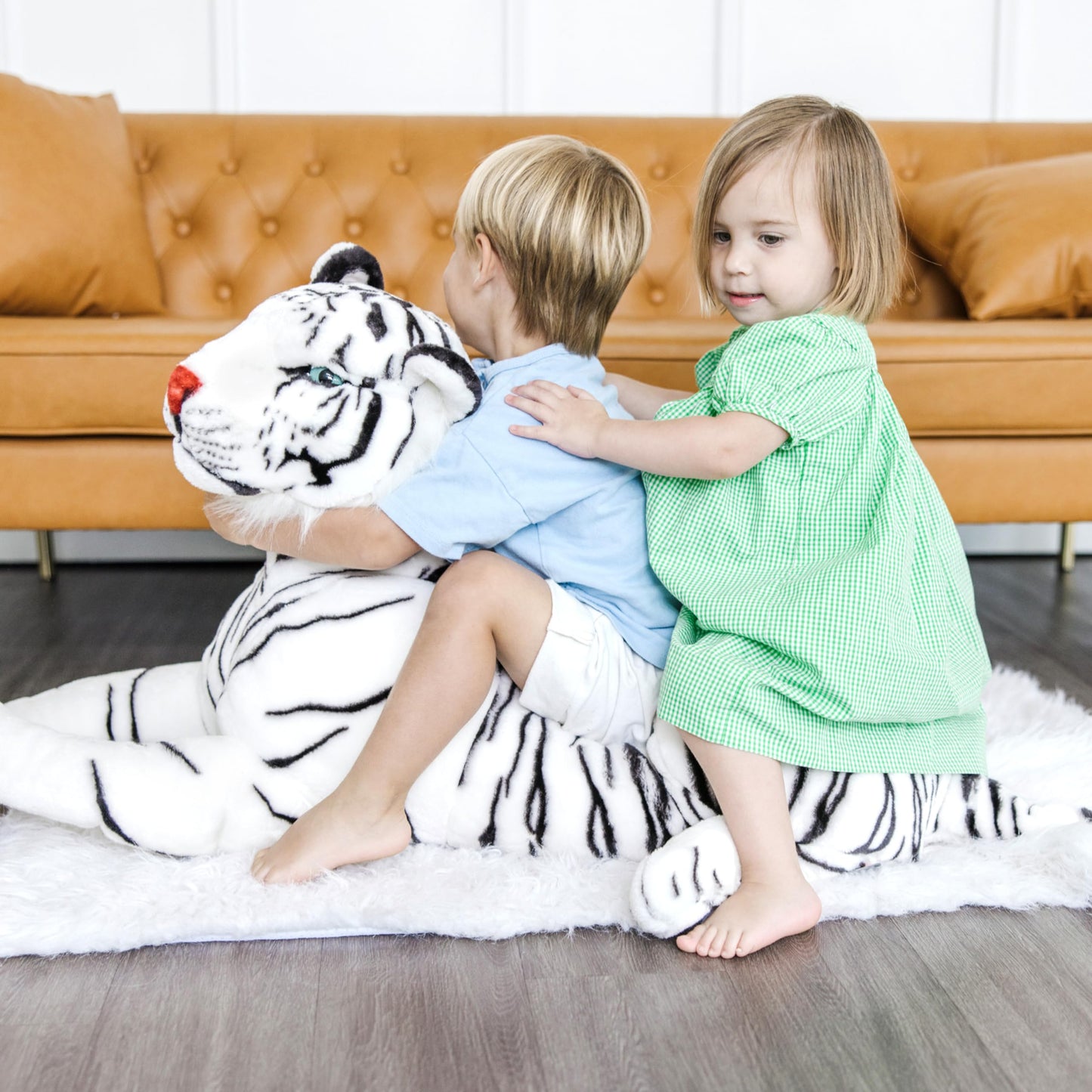 Melissa & Doug Giant Siberian White Tiger - Lifelike 5ft Plush Stuffed Animal for Ages 3+, Extra Large White Tiger Toy