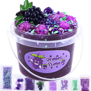 Clear Slime For Kids, Purple Grape Slime Kit For Girls And Boys Age 8-12, Crunchy Slime With Jelly Cubes, Non Stick Slime With 8 Packs Slime Add Ins, Kids Party Favors, Birthday Christmas Easter Gifts