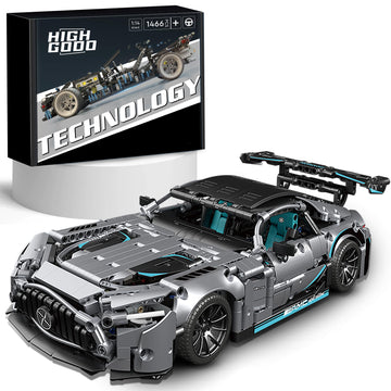 HIGH GODO Racing Car Building Kit, 1:14 MOC Super Sports Car, 1466pcs, Grey, Plastic Model 23009 for Adults & Kids