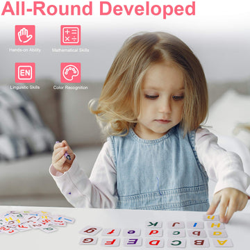Kidwill Preschool Math Learning Toy,10-Row Wooden Frame Abacus With Multi-Color Beads, Counting Sticks, Number Alphabet Cards, Gift For 2 3 4 5 6 Years Old Toddlers Boys Girls