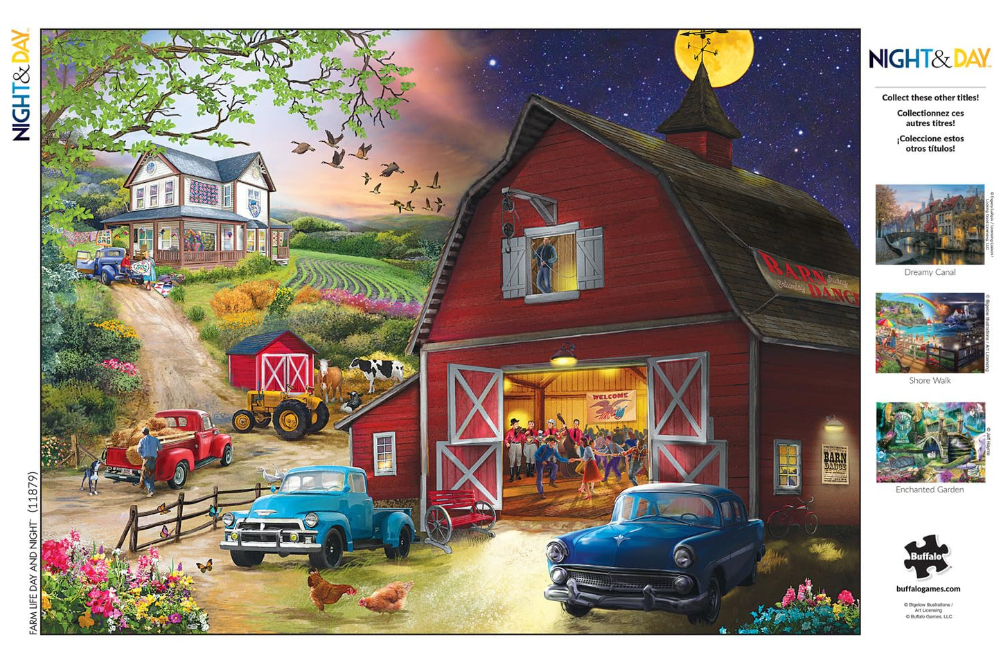 Buffalo Games 1000 Piece Jigsaw Puzzle - Farm Life Day and Night, Large Size, Multicolor, Model 11879, Perfect for Adults and Game Nights