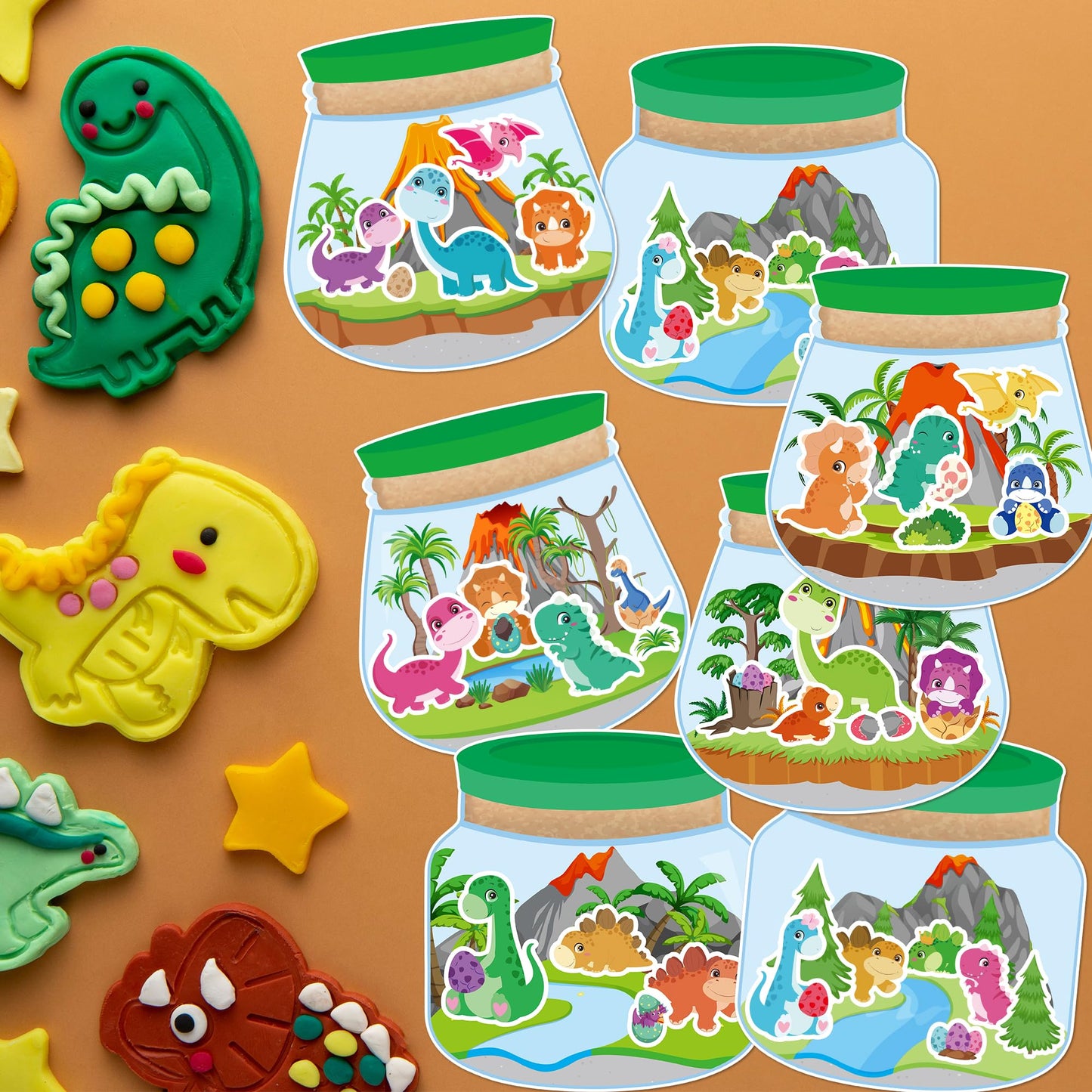 Cy2Side 12 Set Dinosaur Terrarium Stickers Scene For Kids, Make A Dinosaur Scene With Terrarium Diy Art Craft For Kids Early Learning Educational Class Party Favors For Classroom Reward