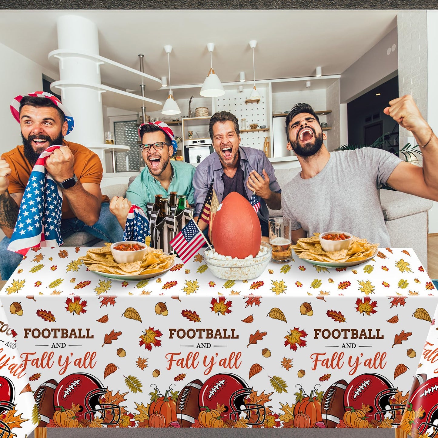 Oudain 3 Pcs Fall Plastic Football Tablecloth 108 x 54 Inch Autumn Tablecloth Thanksgiving Table Cover for Fall Football Themed