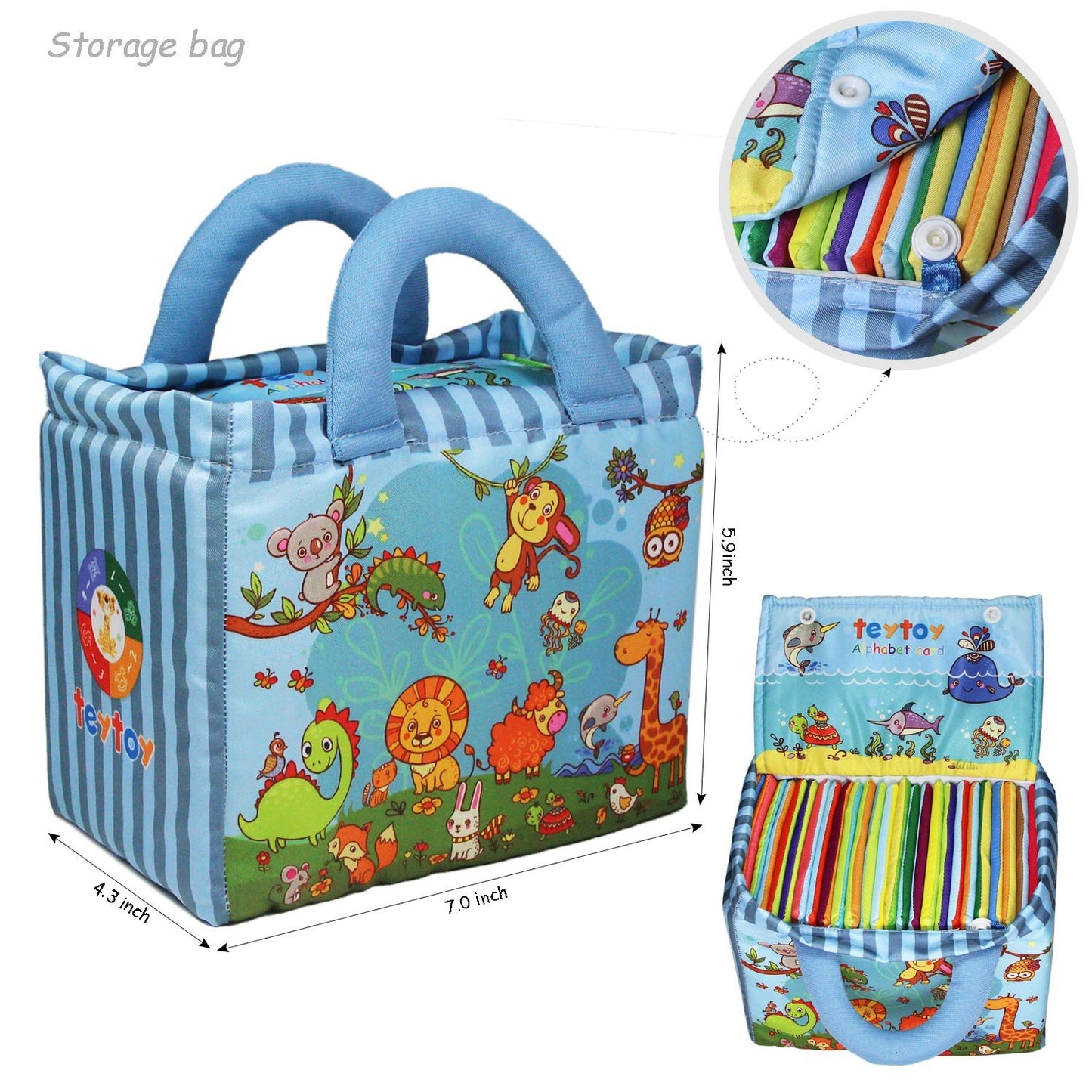 TEYTOY Baby Toy Zoo Series - 26pcs Soft Alphabet Cards, Medium, Multi-color, Polyester with Cloth Bag for Kids 0+ Years