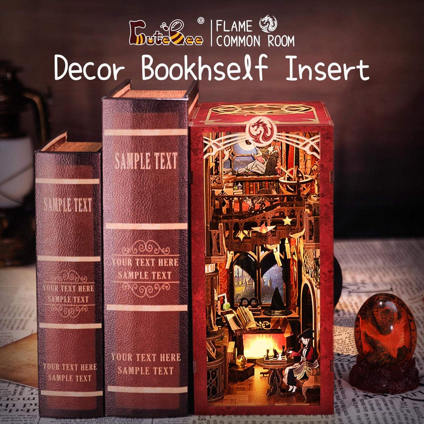 Cutebee Diy Book Nook Kit With Dust Cover, Diy Wooden Miniature House Kit Bookshelf Insert Booknook Bookend Stand Bookcase Model