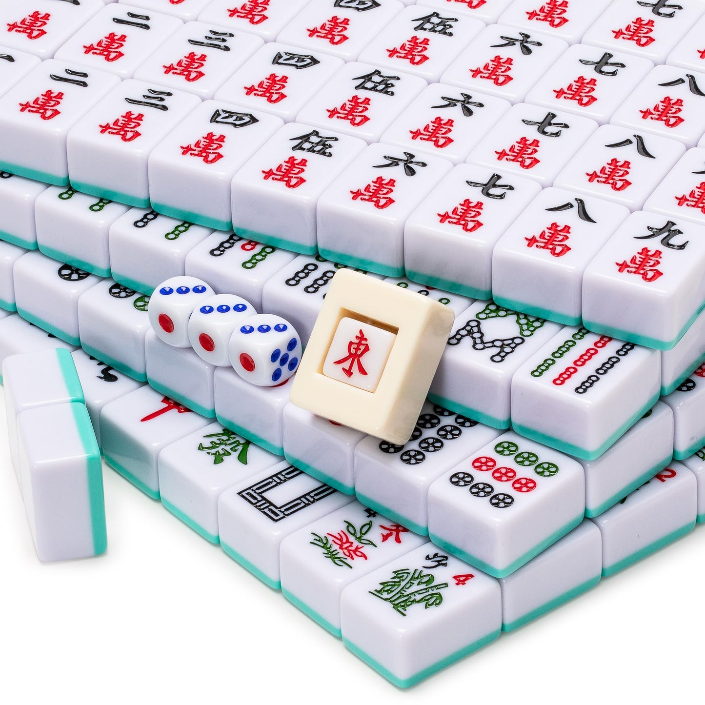 Yellow Mountain Imports Celestial Opal Mahjong Set - 146 Tiles, Large, Melamine, Blue Vinyl Case, For Chinese Style Gameplay