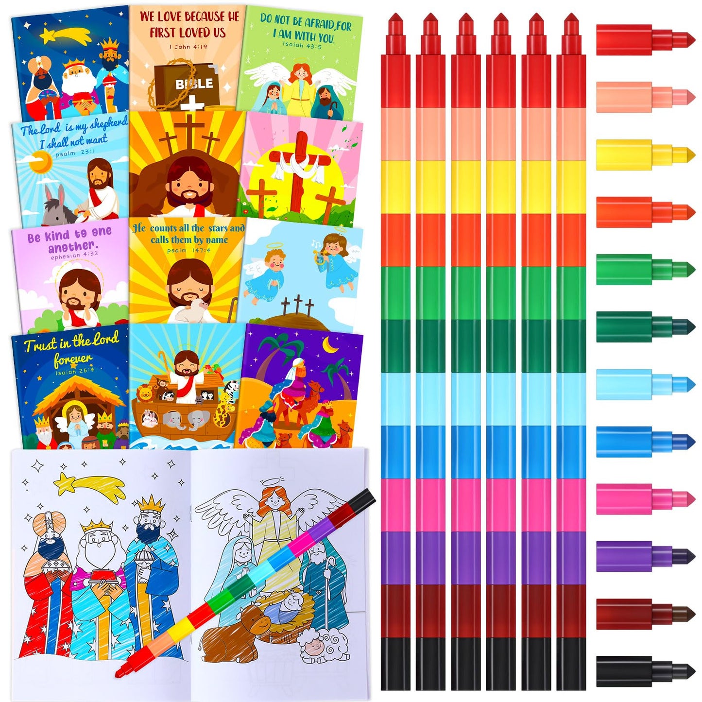 24 Pcs Christmas Coloring Book for Kids Bulk with 24 Crayons, Christmas Activity Books with Marker Xmas Stocking Goodie Bag Stuf