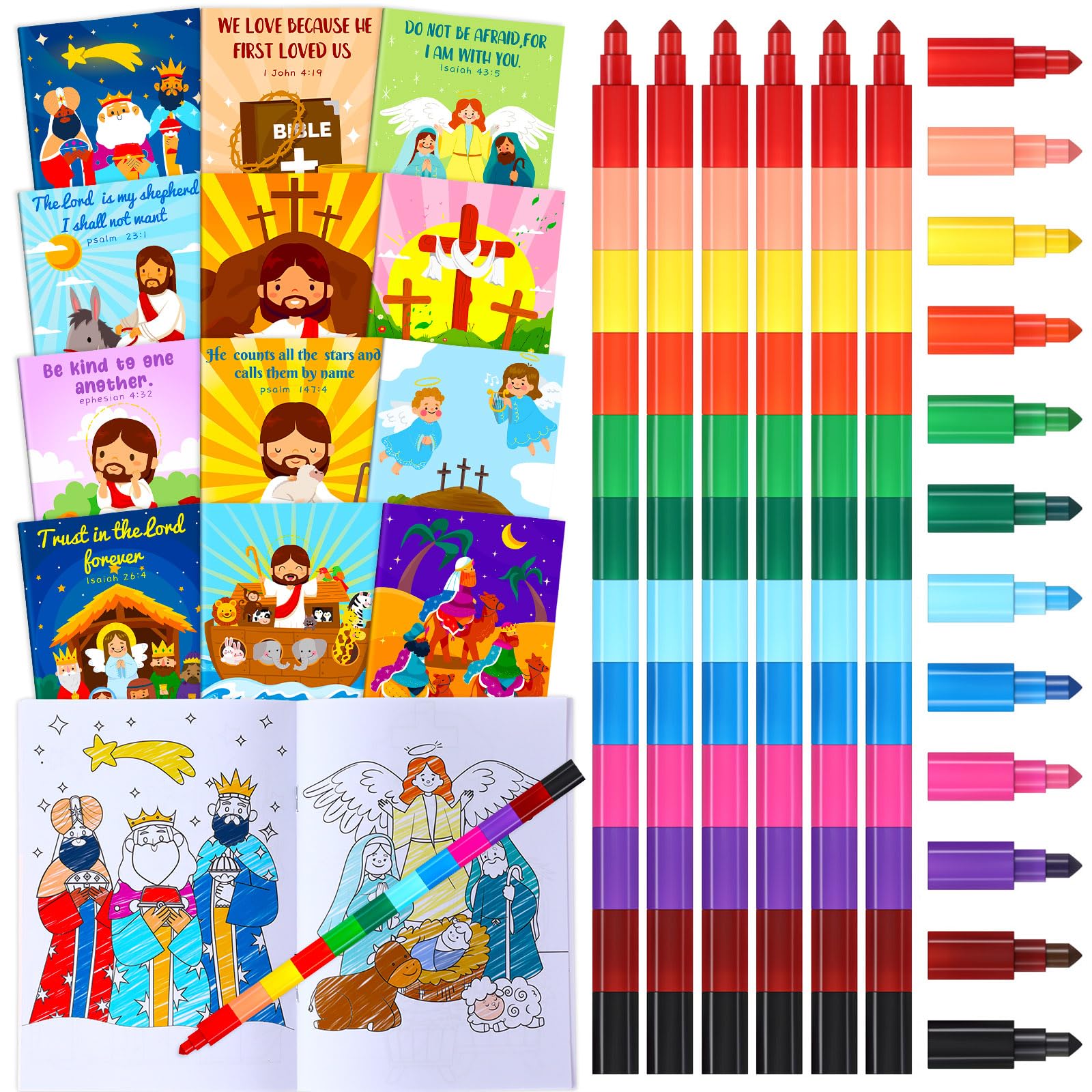 24 Pcs Christmas Coloring Book for Kids Bulk with 24 Crayons, Christmas Activity Books with Marker Xmas Stocking Goodie Bag Stuf