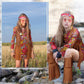 Kathfly 18 Pcs Hippie Costume For Girls Kids 70S 60S Outfits Set Hippie Dress Fringe Vest Party Accessories For Carnival Halloween(L)