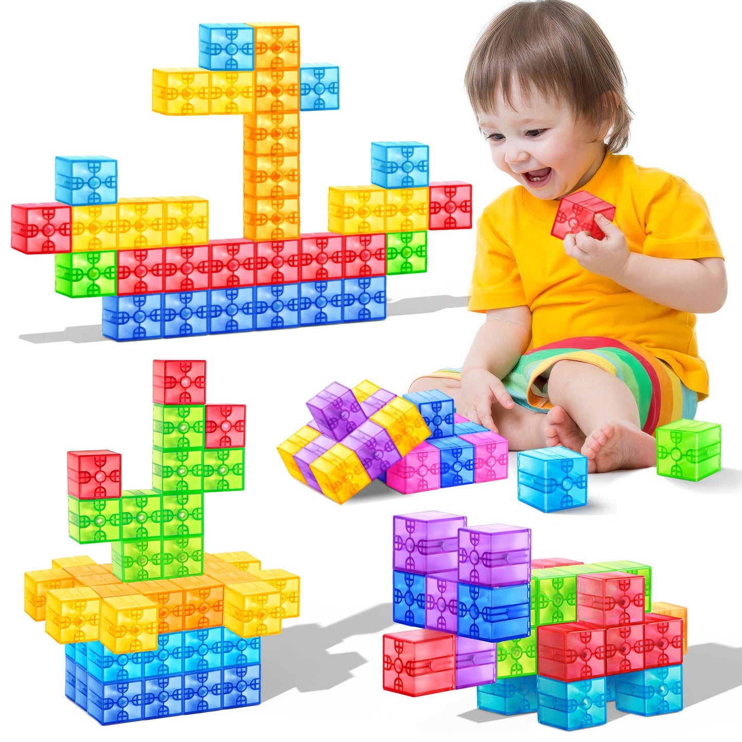 Magnetic Blocks - 32Pcs Translucent Magnetic Building Blocks For Toddlers 1-3, Stem Rainbow Magnetic Cubes For Kids Ages 2-4, Magnet Toys For Kids 3-5, Christmas Birthday Gifts For Girls & Boys