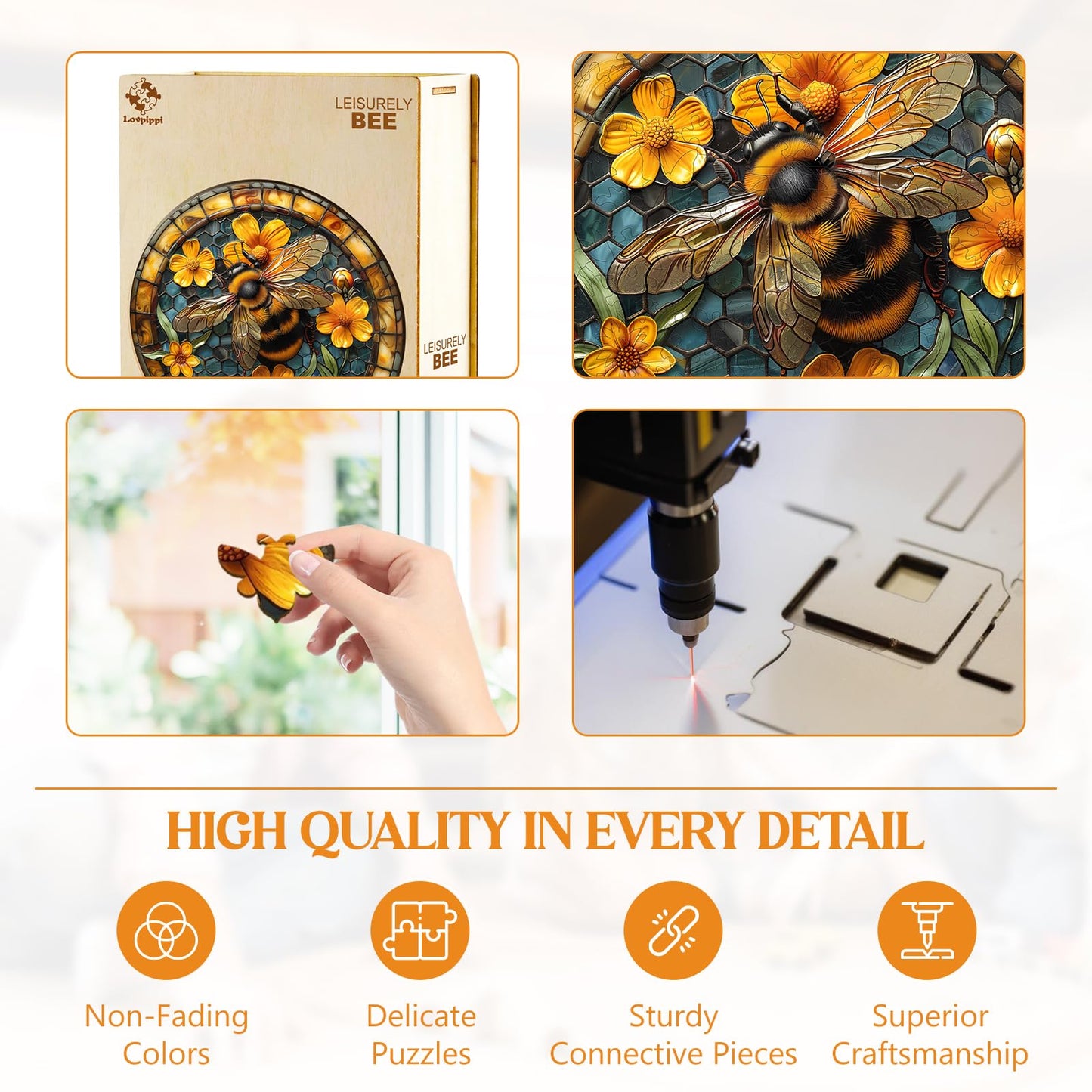 Wooden Puzzles for mature-themeds  Wooden Jigsaw Puzzles for mature-themeds Kids  Leisurely Bee Unique Shaped Wood Puzzles mature-themed  Creative Birthday Gifts for Friends Family Game (8.5 * 8.5in 100pcs)
