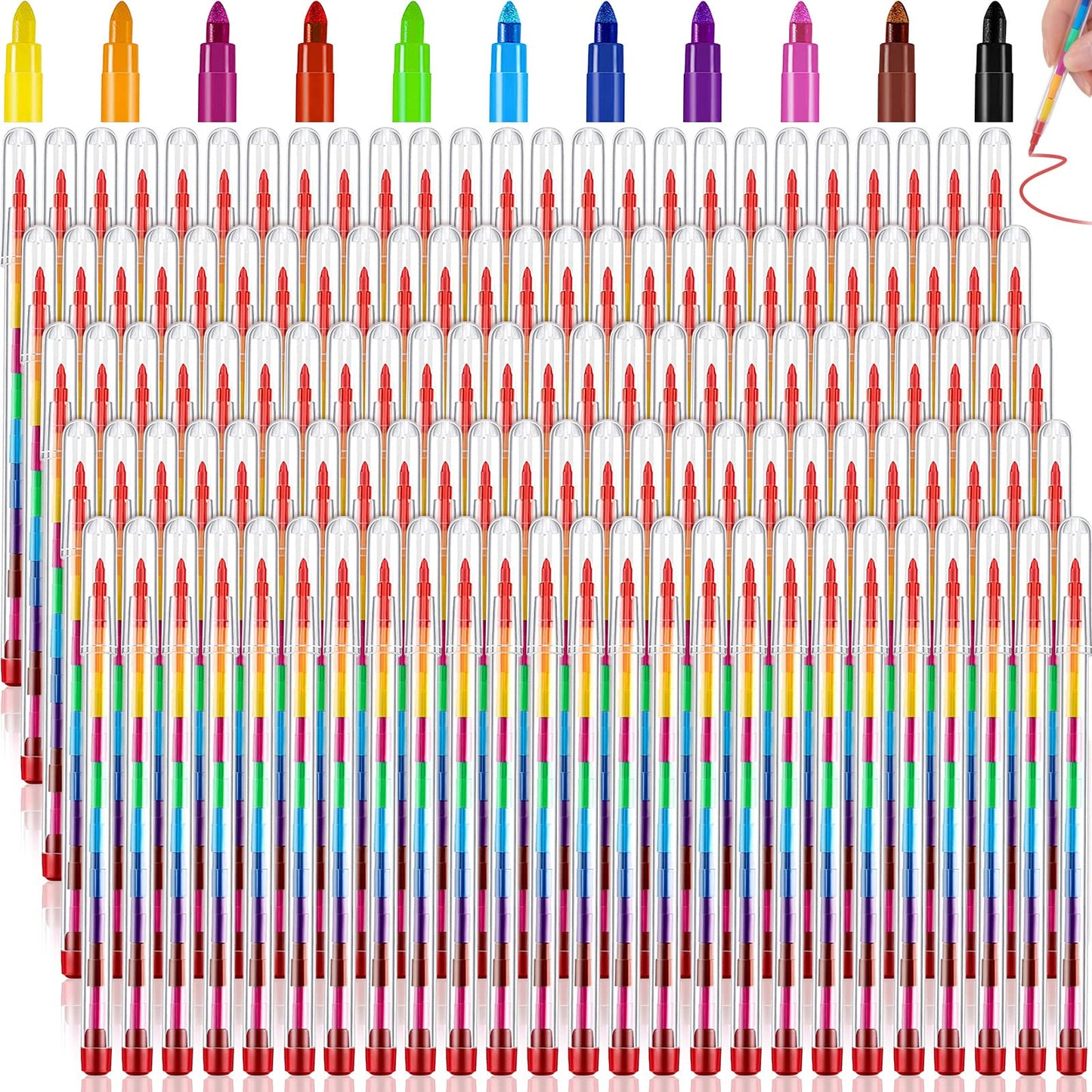 Teling 140 Pieces Stackable Crayons Pencils Party Favors for Kids Preschool 11 Interchangeable Colors Mini Rainbow Crayons Pens 