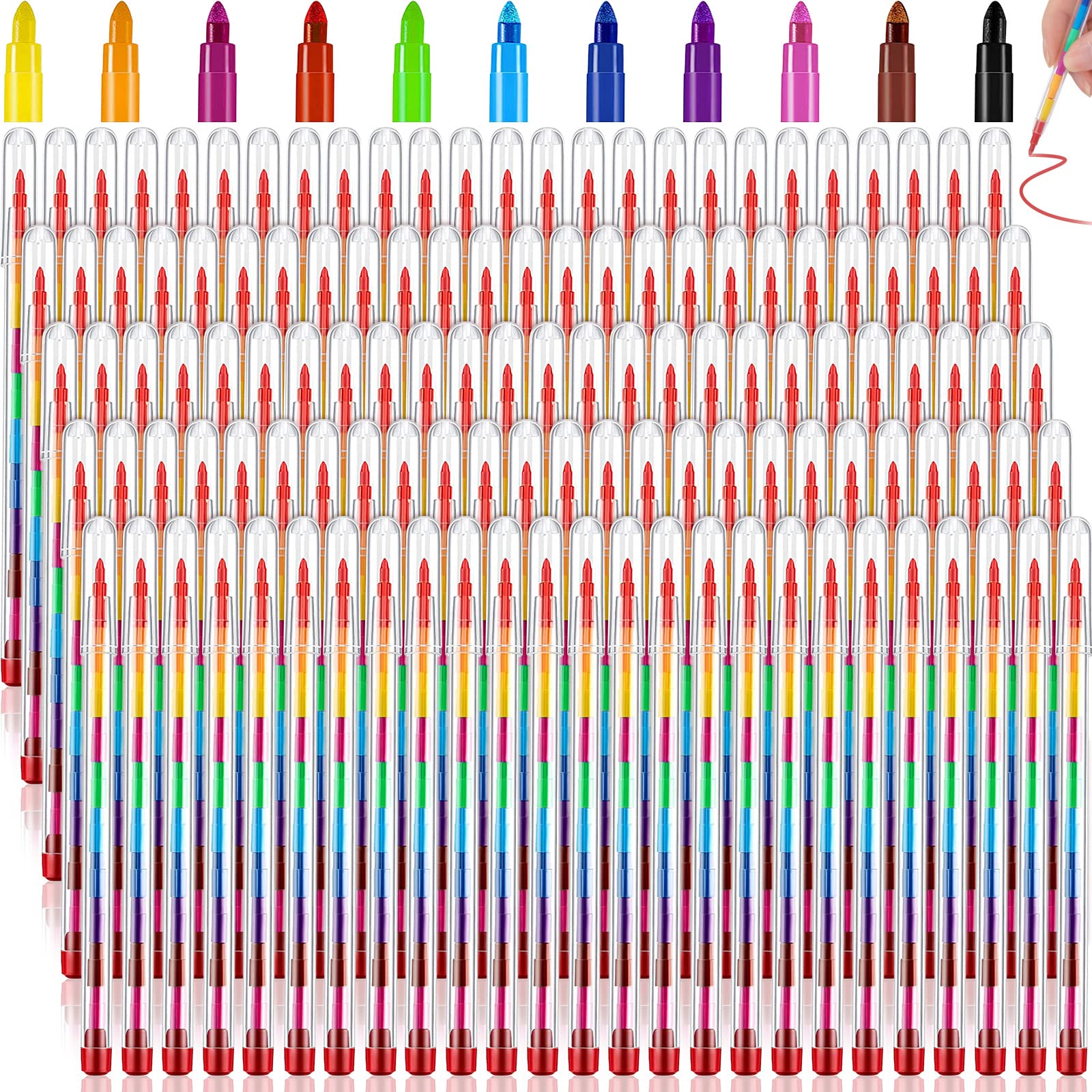 Teling 140 Pieces Stackable Crayons Pencils Party Favors for Kids Preschool 11 Interchangeable Colors Mini Rainbow Crayons Pens 