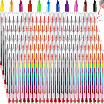 Teling 140 Pieces Stackable Crayons Pencils Party Favors for Kids Preschool 11 Interchangeable Colors Mini Rainbow Crayons Pens 