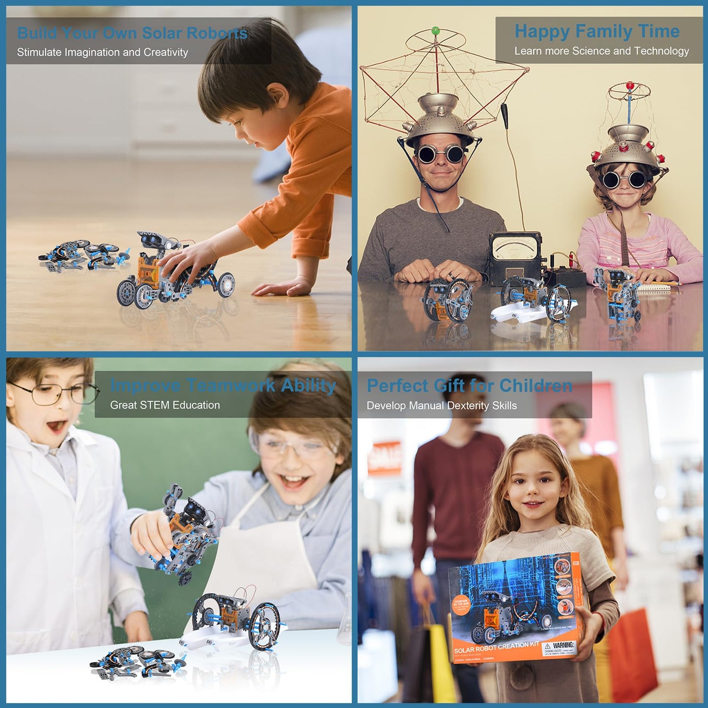 RAESOOT 12-in-1 STEM Solar Robot Toy for Ages 8-13, Blue, Plastic, Ideal Science Kit for Boys 10 Years Old, Great Birthday Gift