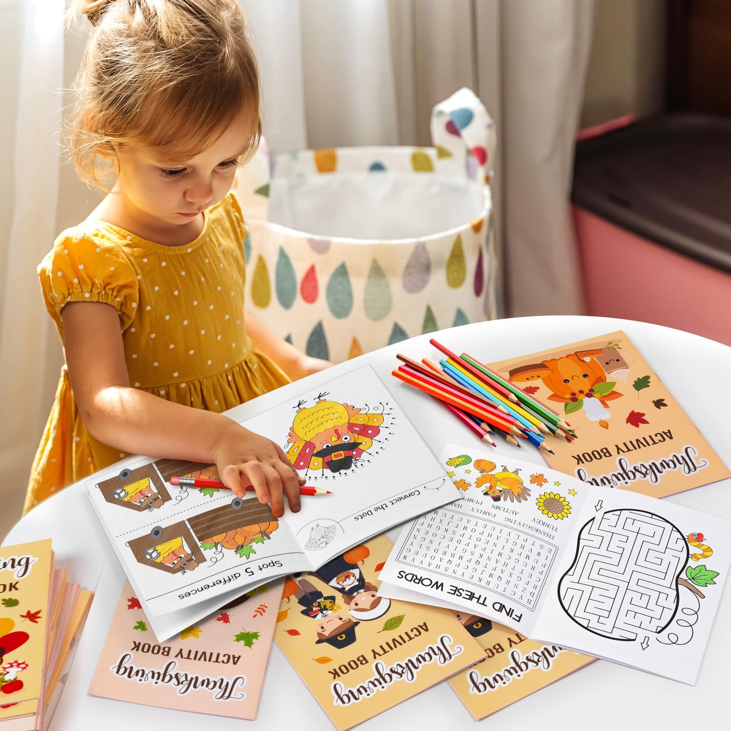 Thanksgiving Activity Books for Kids - Fall Themed Mini Games Coloring Book Set Bulk Mazes Word Search Word Scramble Games DIY B