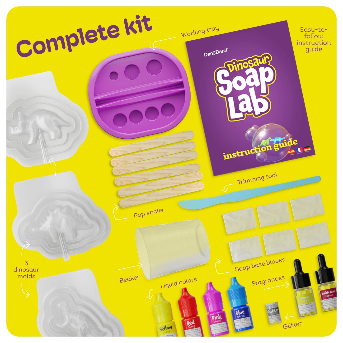 Dan&Darci Dino Soap Making Kit For Kids, Dinosaur Science Toys Kits, Easter Gifts For Kid All Ages, Diy Activities Craft - Art Crafts Gift Set For Boys And Girls Age 3 4 5 6 7 8 12 Year Old Boy