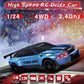 Yuan Plan 1/24 4Wd High Speed Rc Car With Led Light, Two Rechargeable Batteries And Drift Tires, Rc Car For Kids And Adults, Blu