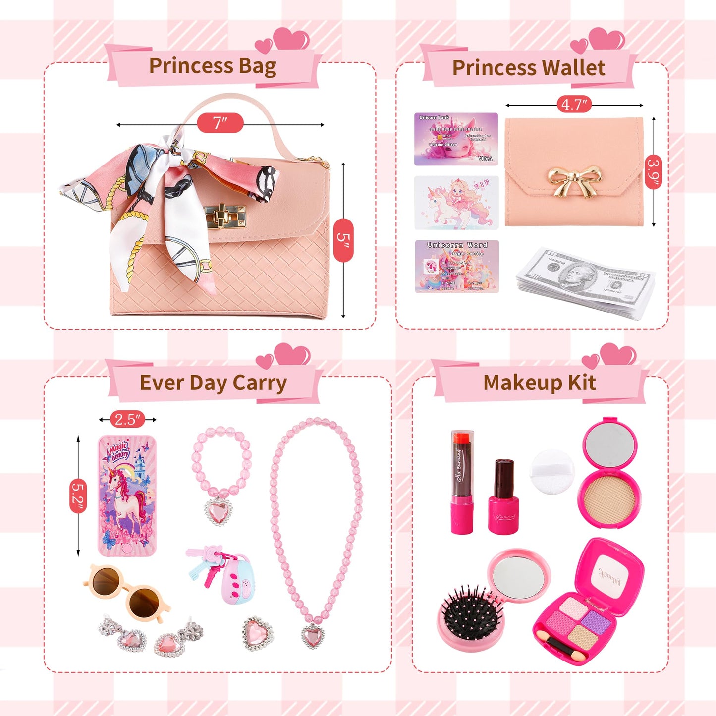 MILEILUOYUE 36Pcs Girl Wallet & Cosmetics Set, Child-Size Handbag & Mobile Phone, ABS Material, Ideal Birthday Gift for Girls 3-8 Years Old