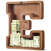 Customized Name Large Wooden Piggy Bank For Kids Boys Girls Alphabets Letter A-Z Coins Bills Money Change Bank Box Initial On Clear Cover (Laser Engraved) (Alphabet-E, Initial-12)