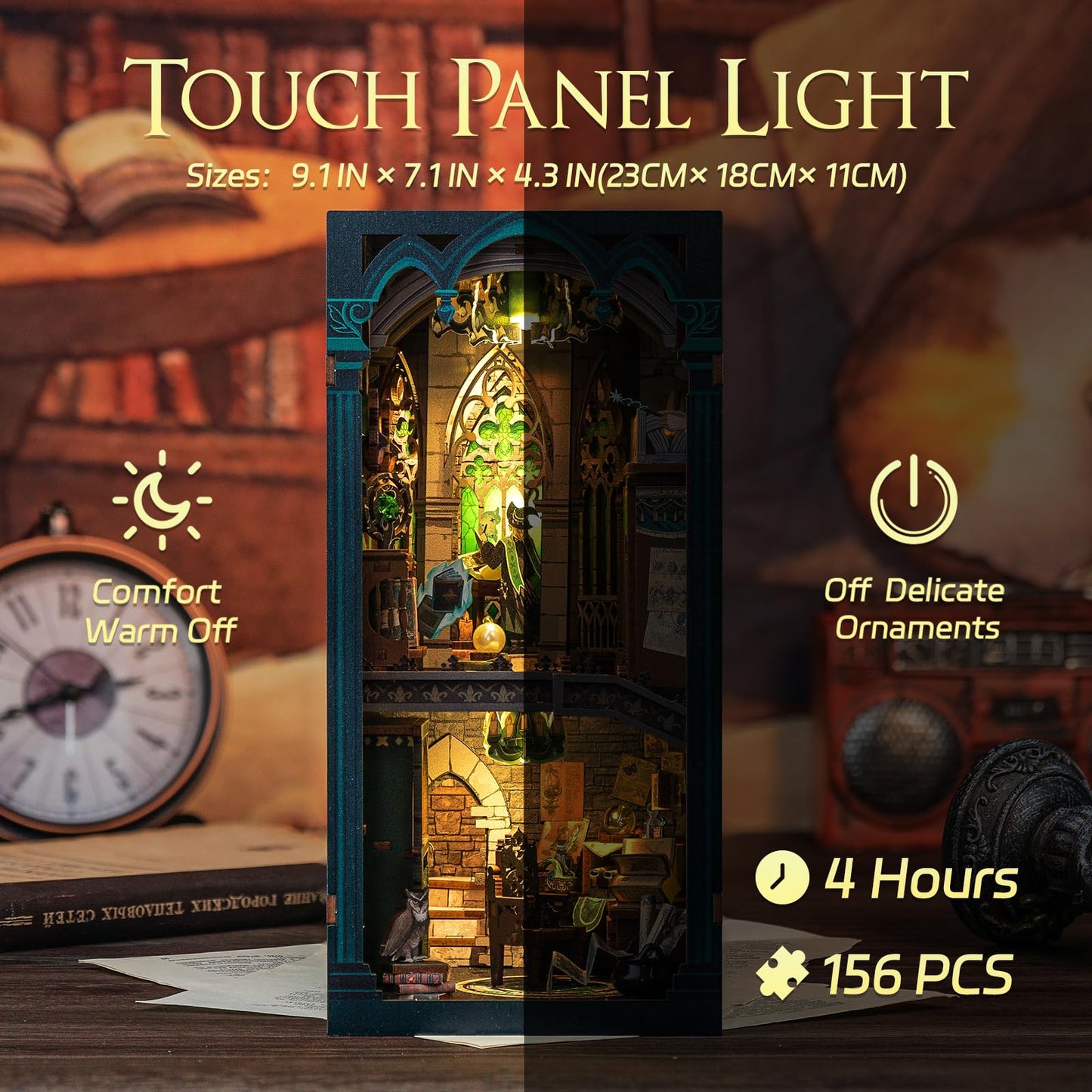 Cutefun Book Nook Kit, 3D Wooden Puzzle Diy Miniature House Kit, Book Nook Kits For Adults, Booknook W/Led Light Dust Cover, Dollhouse Bookshelf Insert Decoration (Darkness Common Room)