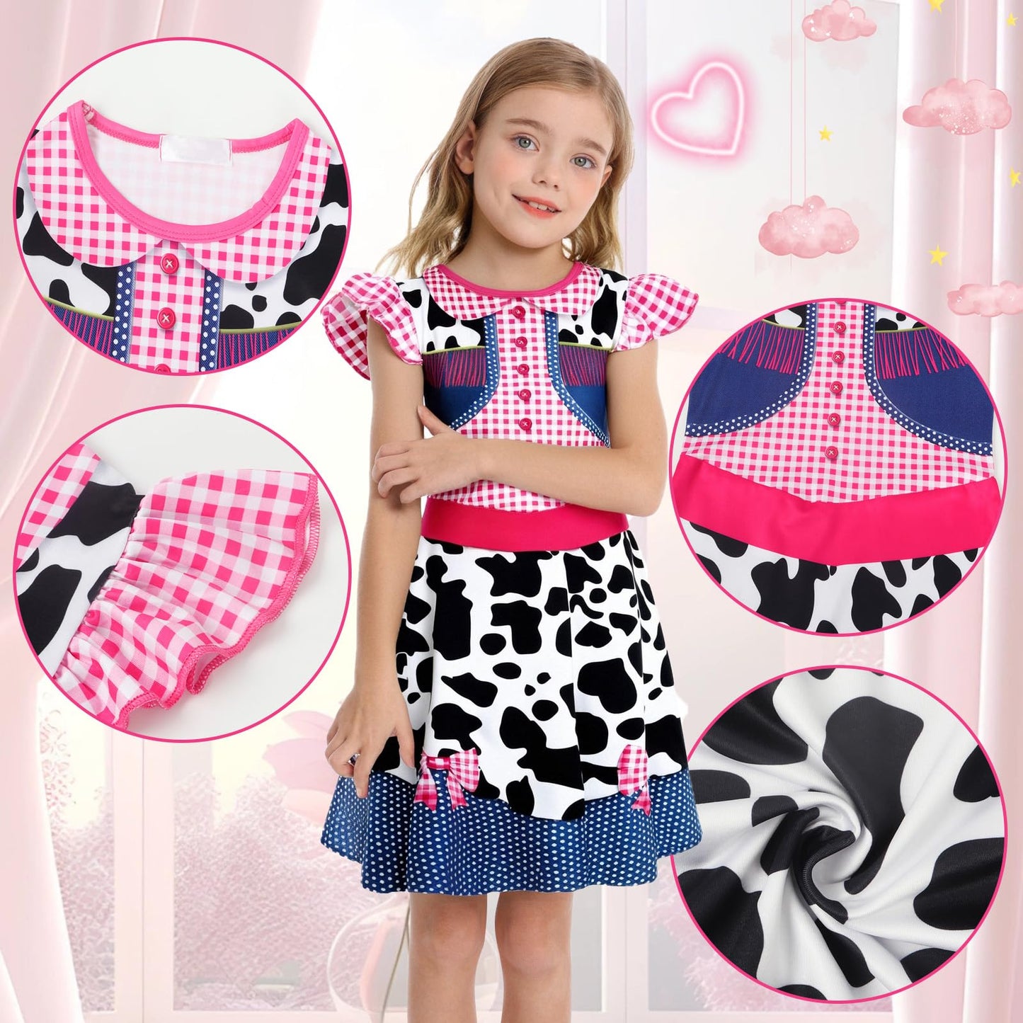 Eledobby Girls Princess Dress Toddler Cowgirls Costume Halloween Dress Up Cosplay Outfit Birthday Party Clothes 3-4T