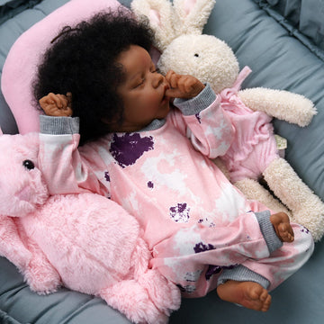 Jizhi Lifelike Reborn Baby Dolls Black -17Inch Baby-Soft Body & Curls Realistic-Newborn Baby Dolls African American Real Life Baby Dolls Cloth Body With Feeding Kit & Gift Box For Kids Age 3+