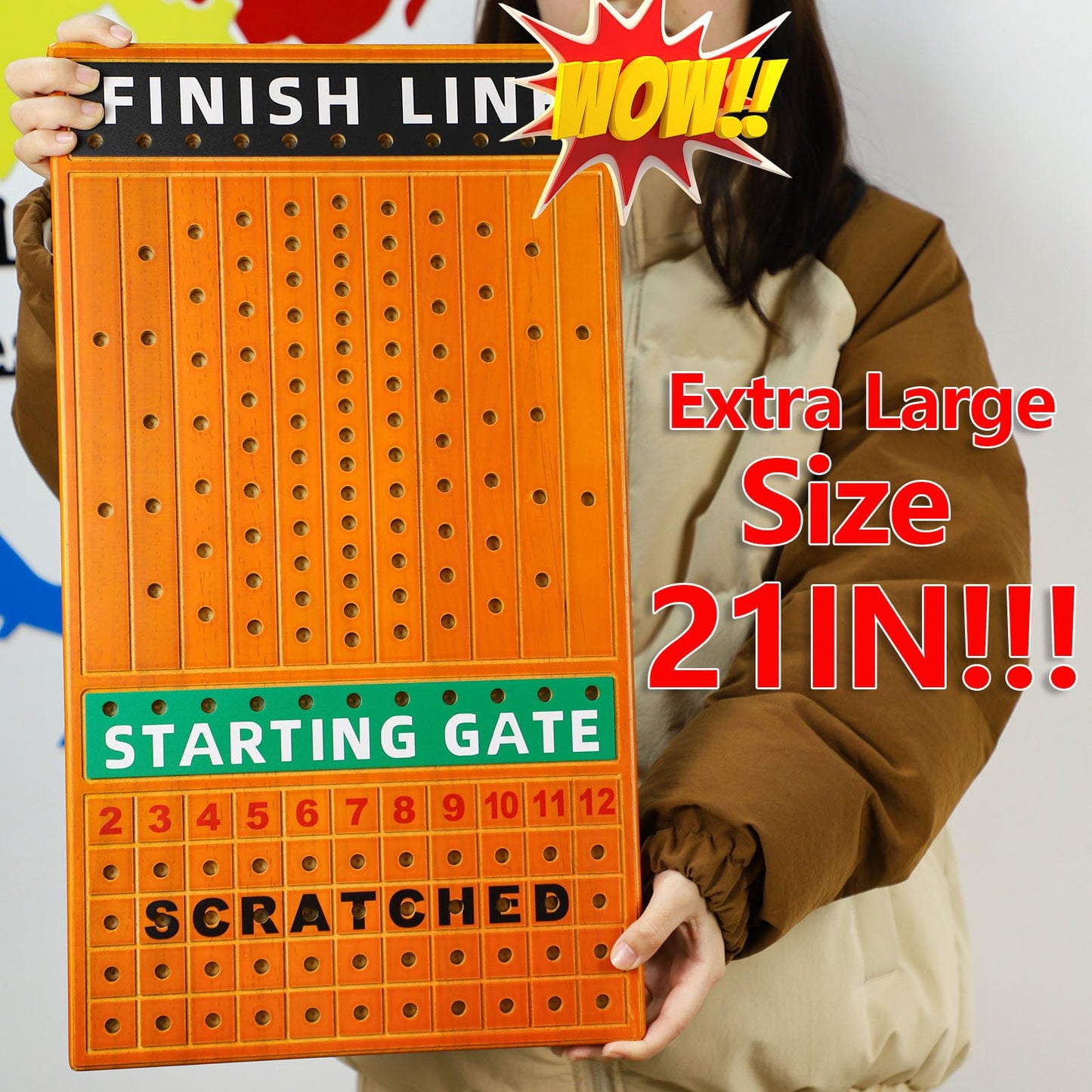 Large 21 Inches Horse Racing Board Game With 11 Luxury Metal Craft Horses Thickened Pine Finish Line Race Game Chessboard Includ