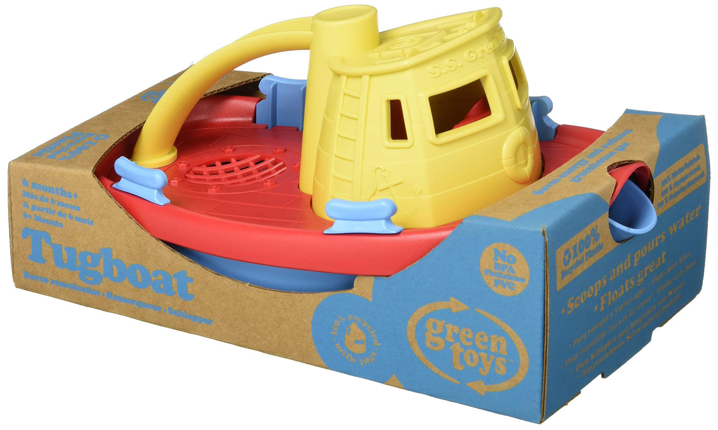 Green Toys Tugboat - Kids Bath Toy, Recycled Plastic, Dishwasher Safe, Multi-Color, Model TUG01R-ACB, One Size