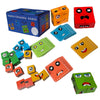 Monkeytail Wooden Emoji Cubes Puzzle Game Set With Challenge Cards | Face Change & Expression Matching Toy | Memory-Building Sor