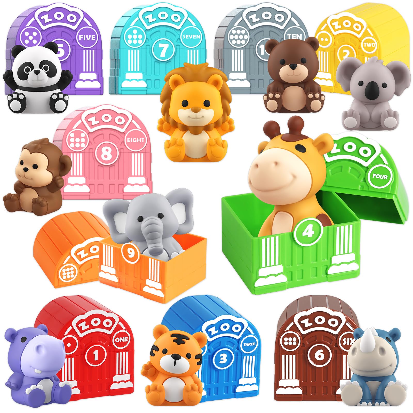 Toddler Toy For 1 2 3+ Years Old, Learning Toy For Toddlers With 20Pcs Safari Animal Toy, Montessori Educational Toy For Kids,10 Animals &10 Houses For Babies Boys Girls Easter Christmas Birthday Gift