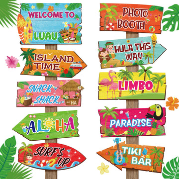 20 Pieces Luau Party Decorations Hawaiian Party Welcome Sign Summer Tropical Party Direction Signs for Fiesta Hawaiian Luau Tiki