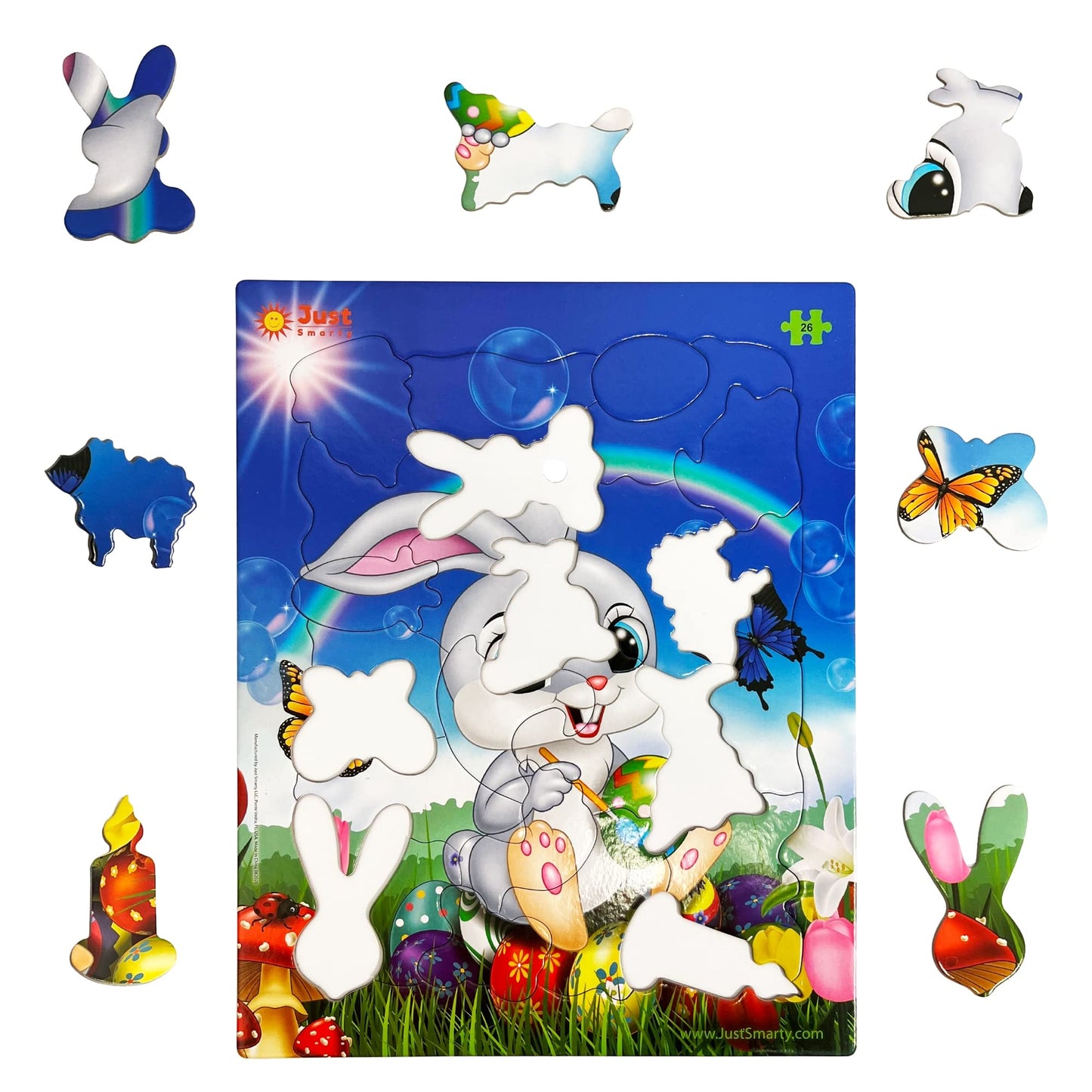 Just Smarty Jigsaw Puzzle Easter Bunny 26 Pieces For Kids Ages 3, 4, 5, 6 Year Old With Fun Shapes And Tray. Easter Gifts & Pres
