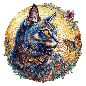 Woodemon Wooden Puzzles for Adults, Cat and Butterfly (L-300pcs) Wooden Jigsaw Puzzles Kids, Unique Shaped Animal Wood Puzzles A