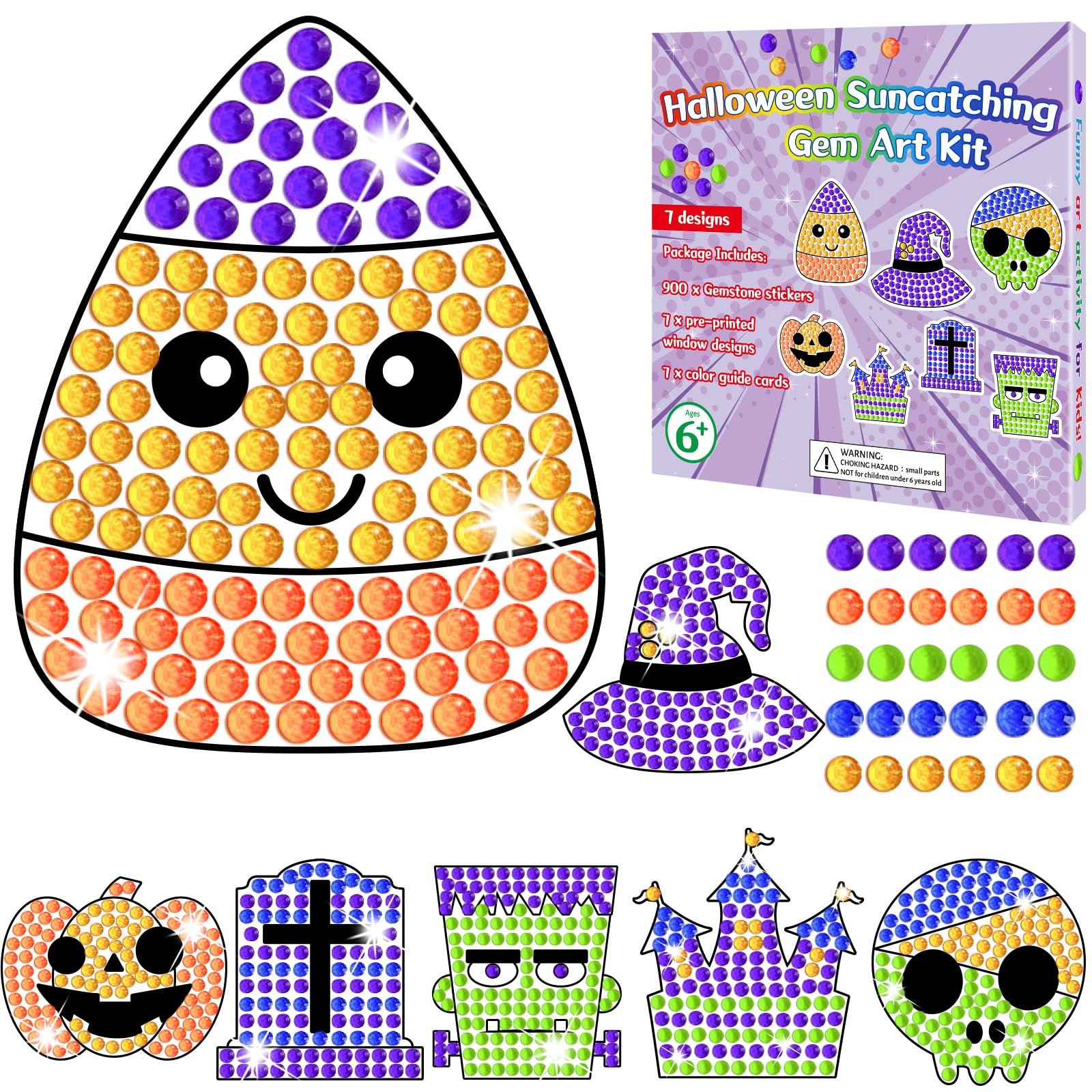 Qyeahkj 7pcs Halloween Arts and Crafts, Art Crafts Suncatcher Kits for Children Teenagers Kids at 6-8, DIY Diamond Painting Kits
