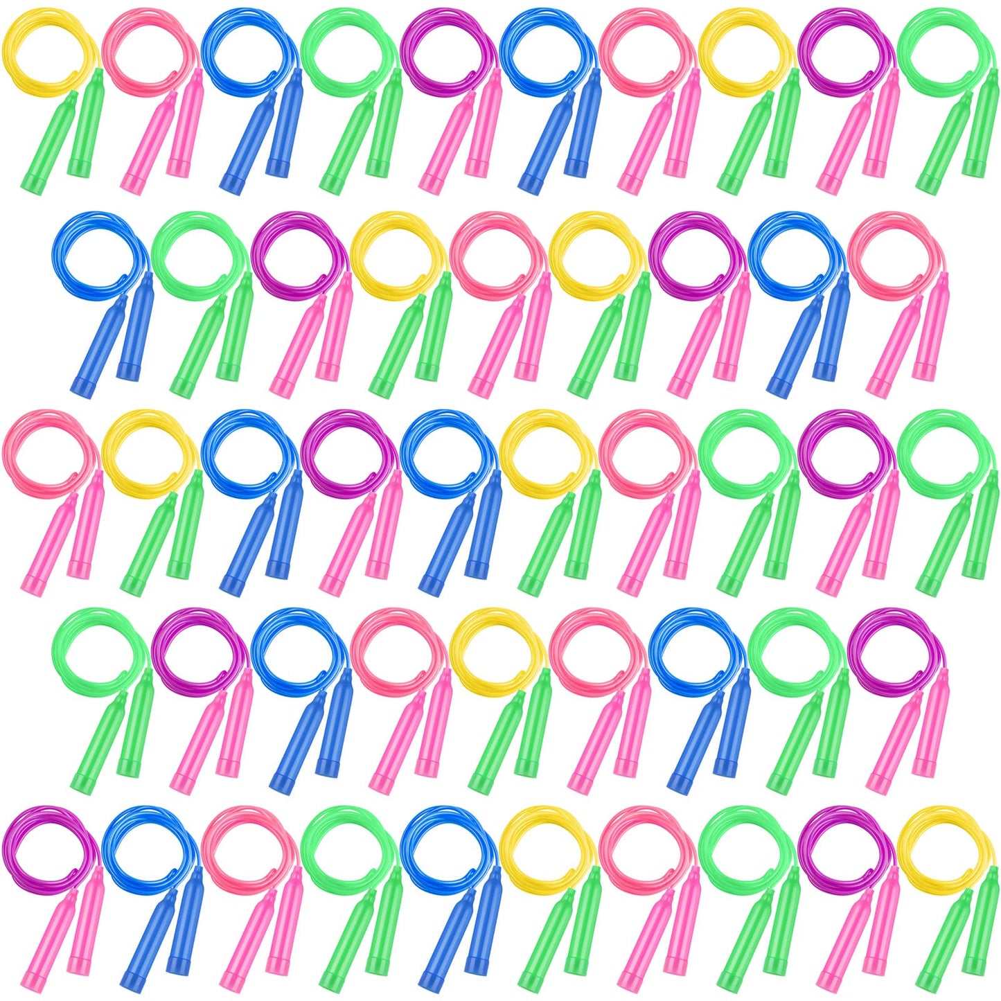 Elcoho 48 Packs Kids Jump Rope Set 7.3 Feet Adjustable Skipping Rope Colorful Kids Outdoor Jump Ropes for Kids Party Favors Outd
