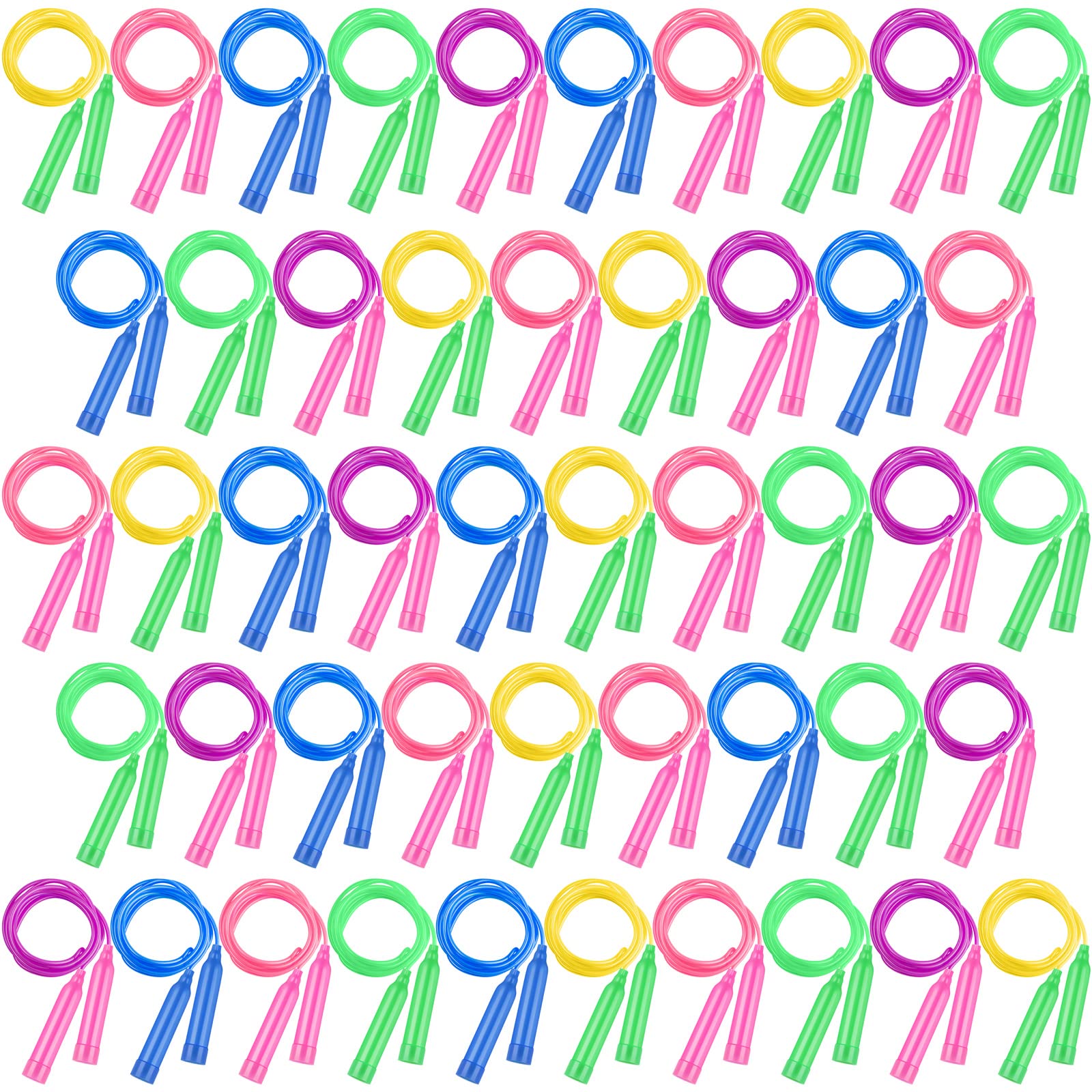 Elcoho 48 Packs Kids Jump Rope Set 7.3 Feet Adjustable Skipping Rope Colorful Kids Outdoor Jump Ropes for Kids Party Favors Outd