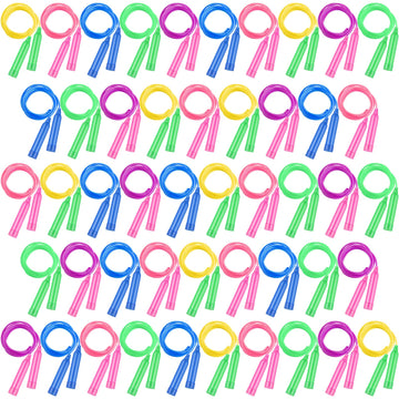 Elcoho 48 Packs Kids Jump Rope Set 7.3 Feet Adjustable Skipping Rope Colorful Kids Outdoor Jump Ropes for Kids Party Favors Outd