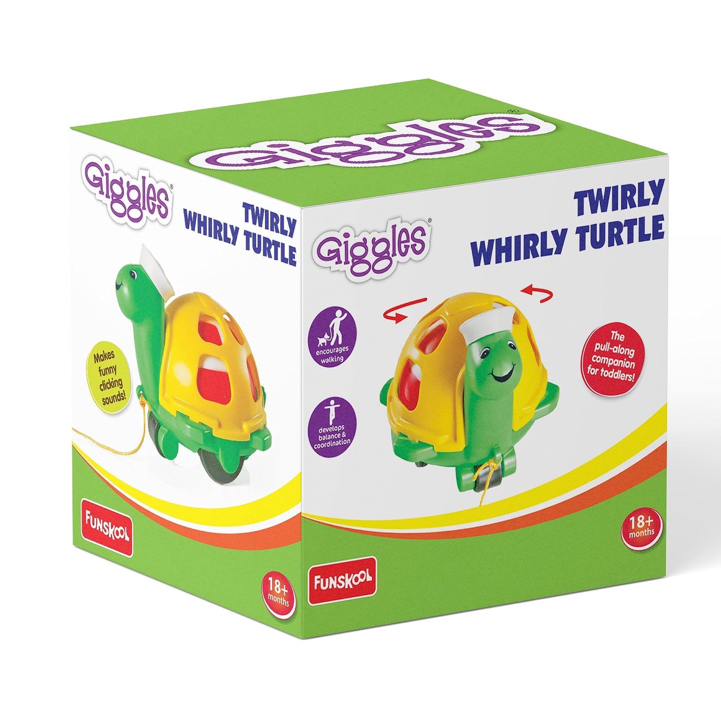 Giggles  Twirlly Whirlly Turtle, Pull along toy, Encourages walking, Rattling sound, 12 months & above, Infant and Preschool To