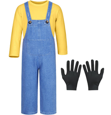 Mavoka Kids Costume For Boys Shirt Overalls Glove Halloween Party Cosplay 6-7 Years Yellow