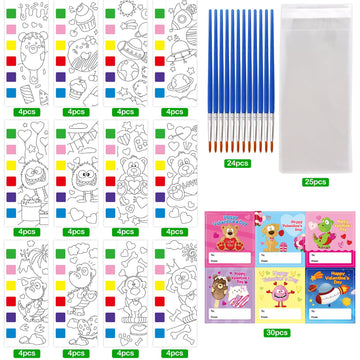 24 Sets Valentines Day Gifts for Kids Valentines Water Coloring Book Paint with Water Books for Kids Exchange Gifts for Classroo
